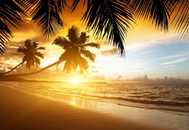 Sunset on the beach of caribbean sea